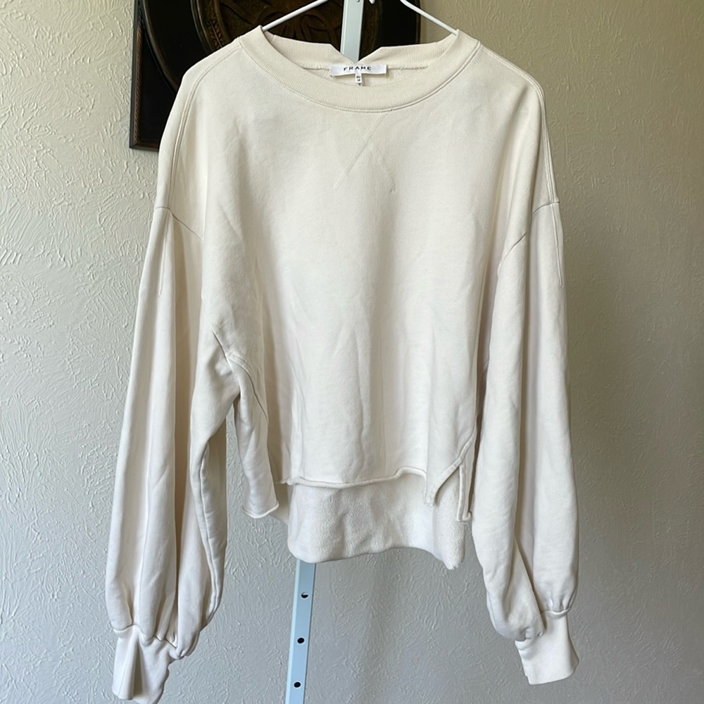 FRAME made in Peru winter white 100% organic pima cotton cropped sweatshirt